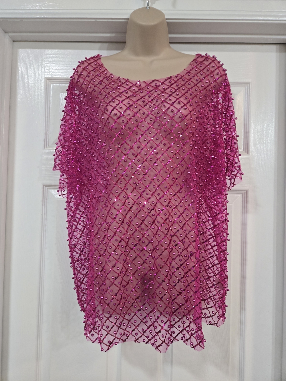 Sheer Beaded Overlay in Hot Pink